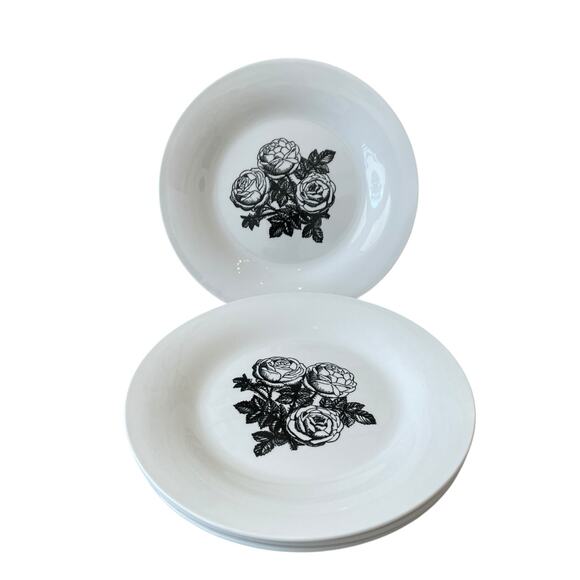 Godinger Floral Salad Plates 7.5in Porcelain Black & White Roses Set of 2 NEW - Picture 10 of 12